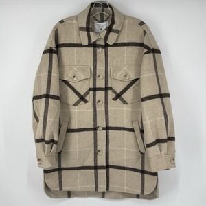 Belle & Bloom River's Edge Wool Blend Plaid Shacket Women's Medium Beige Jacket